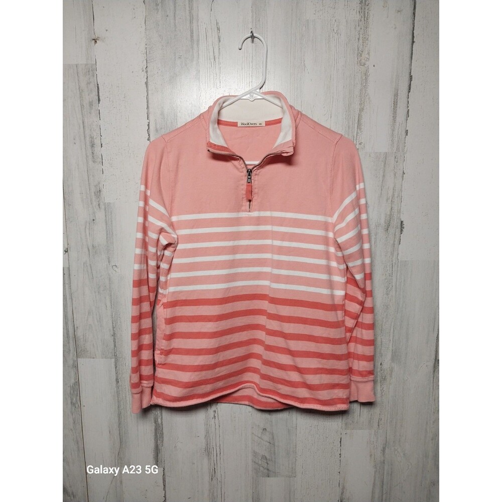 Wool Overs Womens Pink Striped Pullover Quarter Zip Pullover Organic  Cotton XS